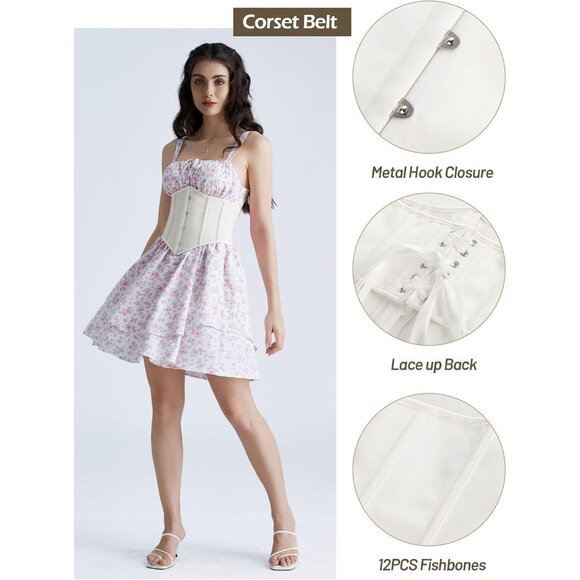 Women's White Suitable Casual Wear Fishbone Wide Waist Corset Pirate Belt - Picture 3 of 9